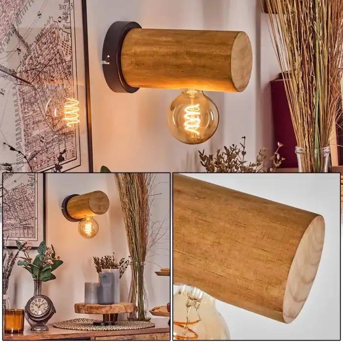 Argea Wandlamp, Muurspot Bruin, Natuurlijke kleuren, Zwart, 1-licht Betrouwbaar