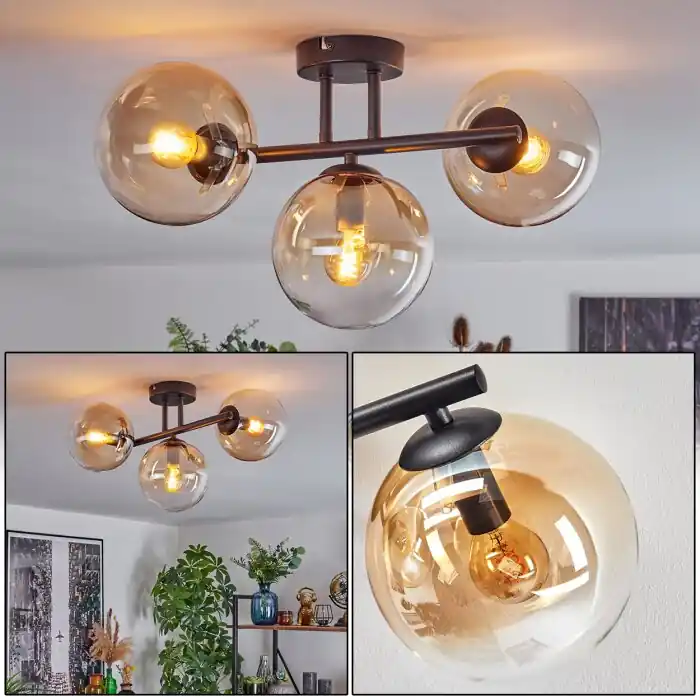 Finale Uitverkoop Gastor Plafondlamp, Kogellampje Amber, Duidelijk, 3-lichts