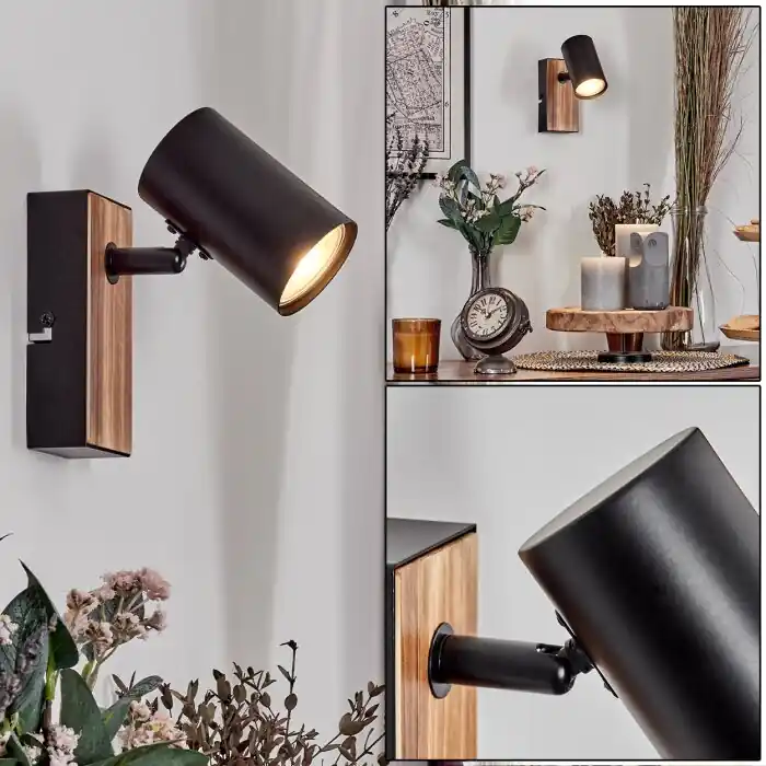 Korting Gesteira Wandlamp, Muurspot houtlook, Zwart, 1-licht