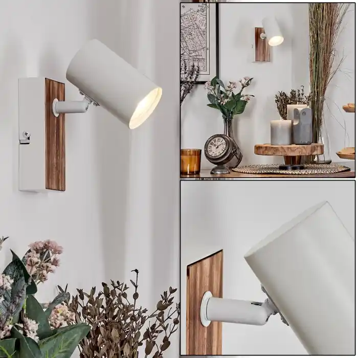 Beste Prijs Gesteira Wandlamp, Muurspot houtlook, Wit, 1-licht