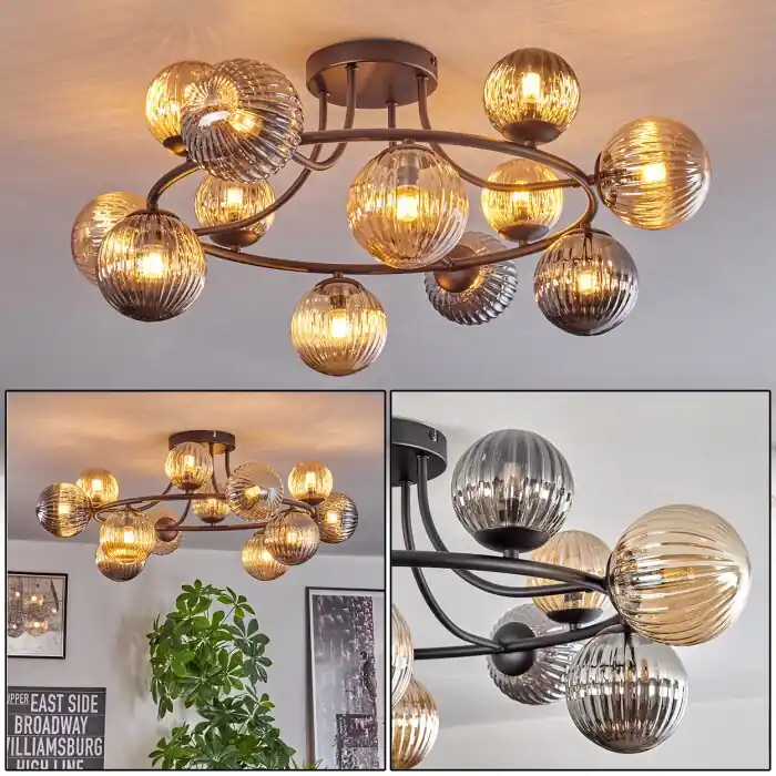 Chehalis Plafondlamp, Kogellampje 76 cm Amber, Rookkleurig, 12-lichts Gecertificeerd