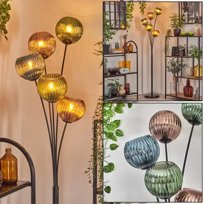 Koyoto Staande lamp Blauw, Groen, Koperkleurig, 5-lichts Koopje