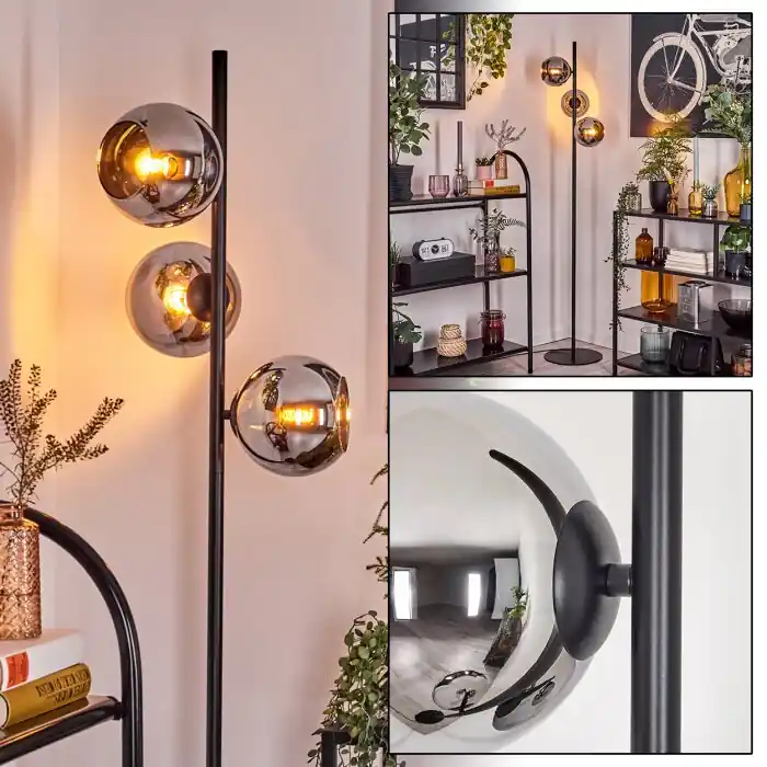 Koyoto Staande lamp Chroom, Rookkleurig, 3-lichts Nieuw