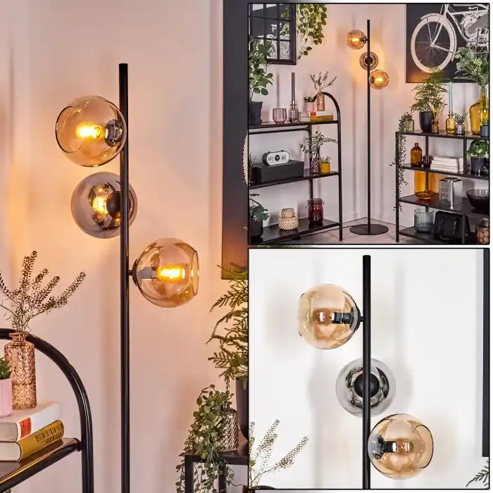 Actieprijs Koyoto Staande lamp Amber, Chroom, Rookkleurig, 3-lichts