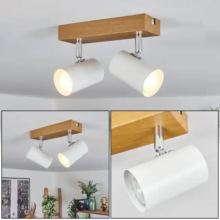 Gesteira Plafondlamp, Plafondspot Chroom, houtlook, 2-lichts Veilige Betaling