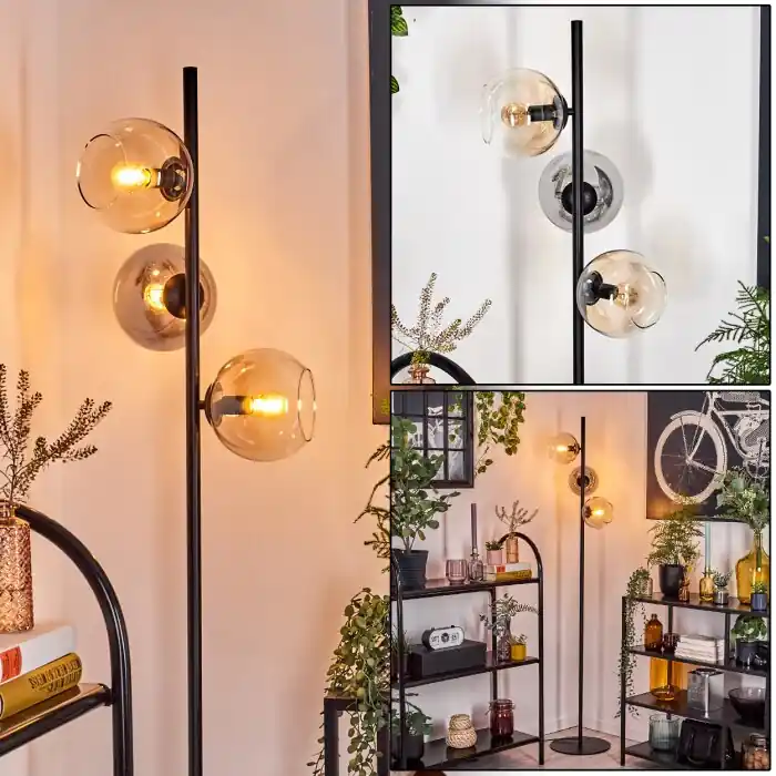 Korting Koyoto Staande lamp Amber, Duidelijk, Rookkleurig, 3-lichts