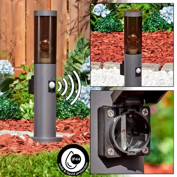 Meest Verkocht Sessa Buitencontactdoos, Plint licht, Pad licht Antraciet, 1-licht, Bewegingsmelder