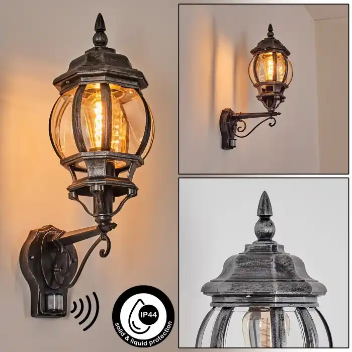 Direct Verzonden Lentua Wandlamp voor buiten, Wandlamp Zwart, Zilver, 1-licht, Bewegingsmelder