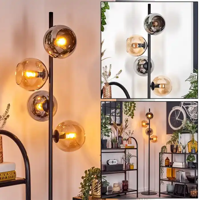 Koyoto Staande lamp 31 cm Amber, Rookkleurig, 4-lichts Voordeelprijs