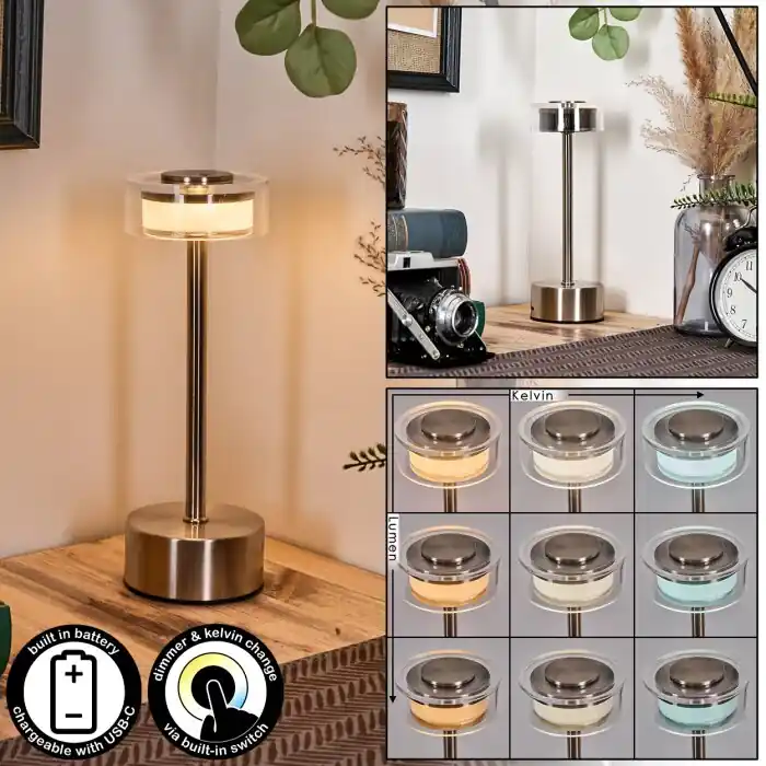 Snelle Levering Viada Bureaulamp, Tafellamp LED Chroom, Nikkel mat, 1-licht