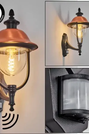 Aanbieding Gascon Wandlamp voor buiten, Wandlamp Koperkleurig, Zwart, 1-licht, Bewegingsmelder