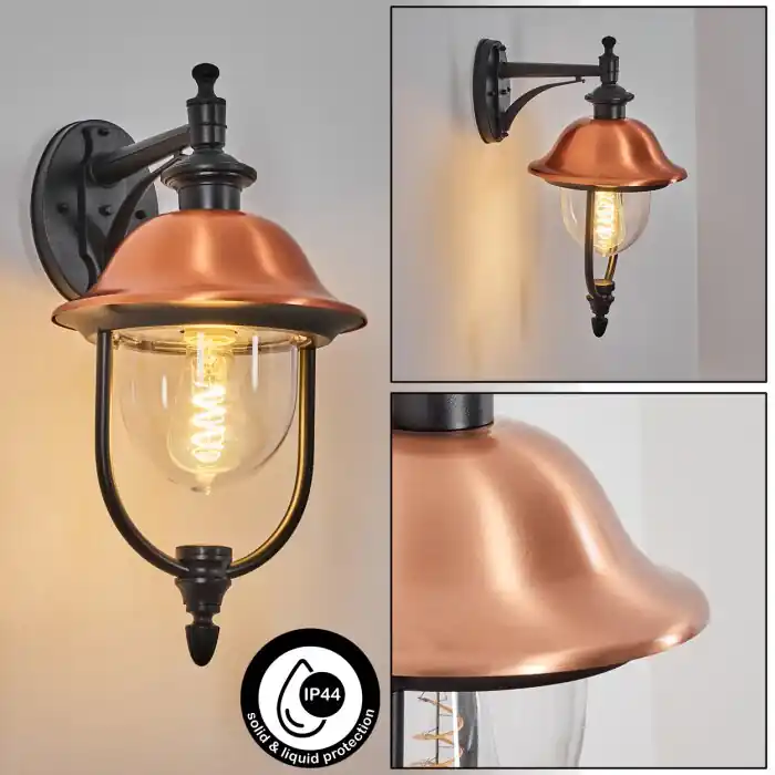 Rechtstreeks Van De Fabrikant Gascon Wandlamp voor buiten, Wandlamp Koperkleurig, Zwart, 1-licht