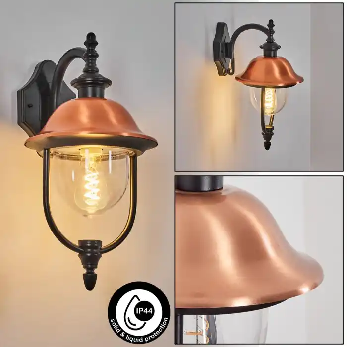 Rechtstreeks Van De Fabrikant Gascon Wandlamp voor buiten, Wandlamp Koperkleurig, Zwart, 1-licht