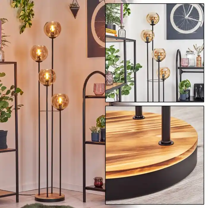 Koyoto Staande lamp 30 cm Hout licht, Zwart, 4-lichts Populair