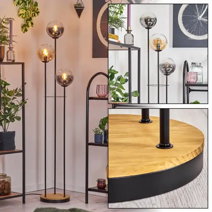 Gastor Staande lamp 30 cm Hout donker, Zwart, 3-lichts Actieprijs