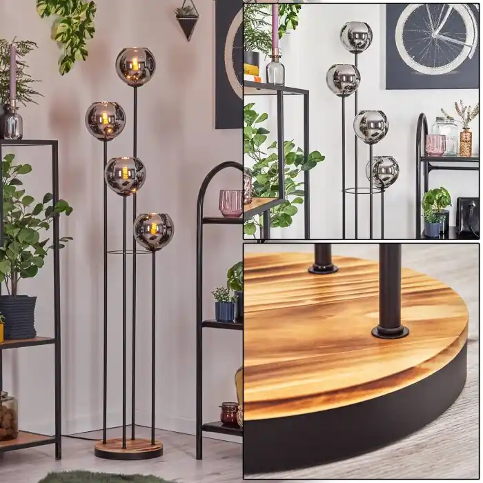 Koyoto Staande lamp 30 cm Hout licht, Zwart, 4-lichts Gecertificeerd