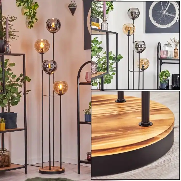 Koyoto Staande lamp 30 cm Hout licht, Zwart, 4-lichts Rechtstreeks Van De Fabrikant