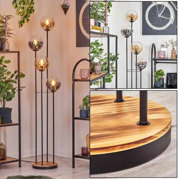 Dagaanbieding Gastor Staande lamp 30 cm Hout licht, Zwart, 4-lichts