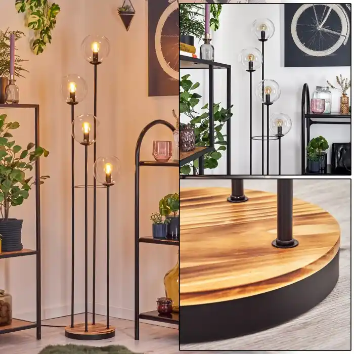 Gastor Staande lamp 30 cm Hout licht, Zwart, 4-lichts Express Levering
