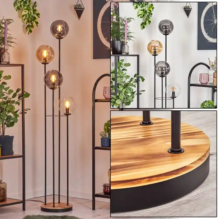 Gastor Staande lamp 30 cm Hout licht, Zwart, 4-lichts Favoriet