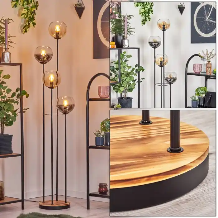 Bestseller Koyoto Staande lamp 30 cm Hout licht, Zwart, 4-lichts