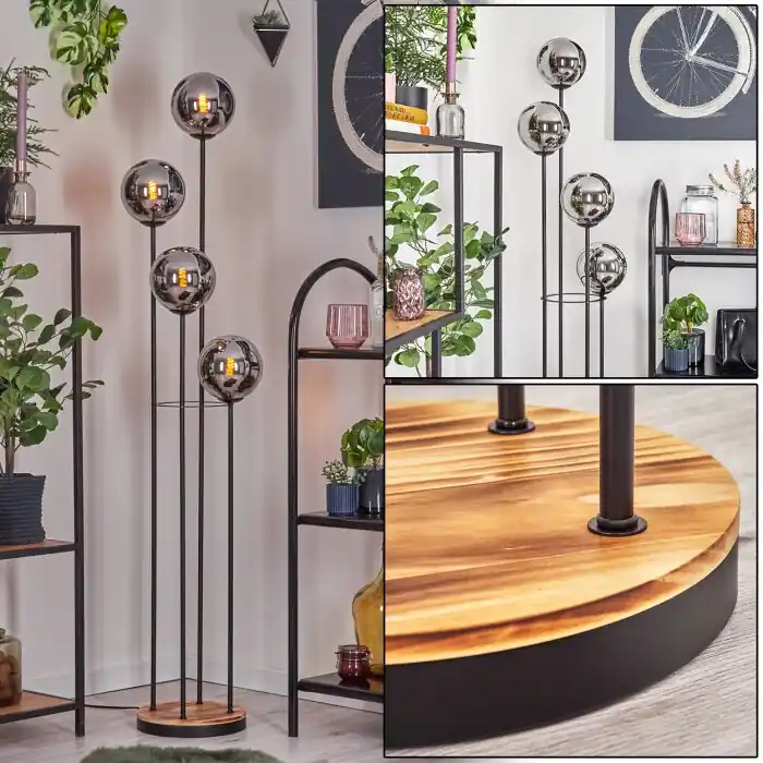 Gastor Staande lamp 25 cm Hout licht, Zwart, 4-lichts Finale Uitverkoop
