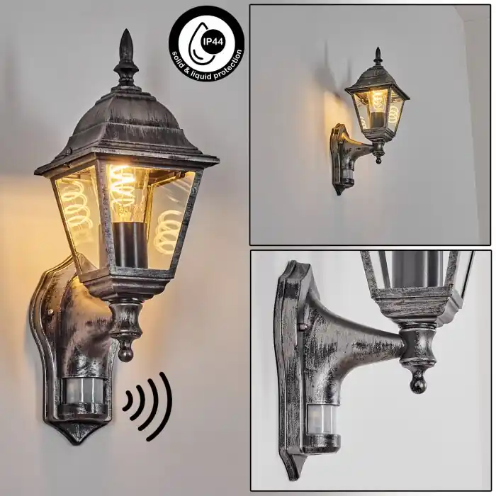 Veilige Betaling Naofe Wandlamp voor buiten, Wandlamp Zwart, Zilver, 1-licht, Bewegingsmelder