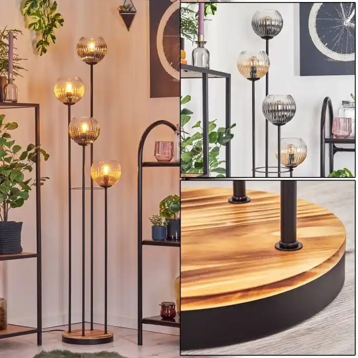 Koopje Koyoto Staande lamp 30 cm Hout licht, Zwart, 4-lichts