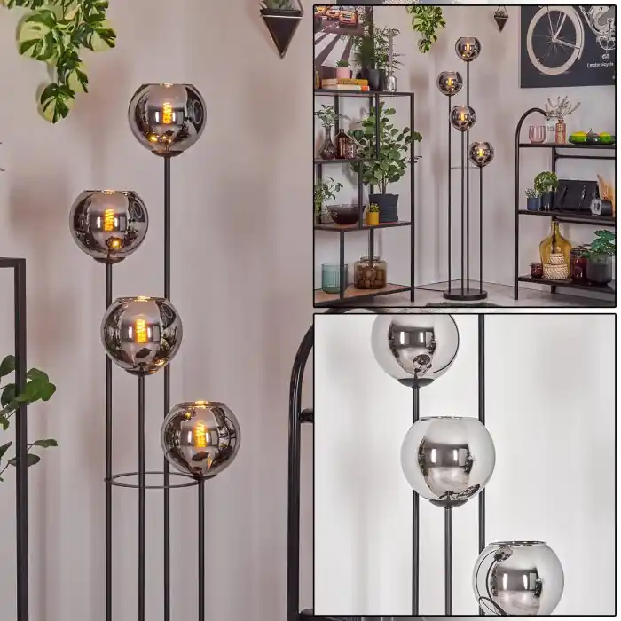 Korting Koyoto Staande lamp 30 cm Chroom, Rookkleurig, 4-lichts