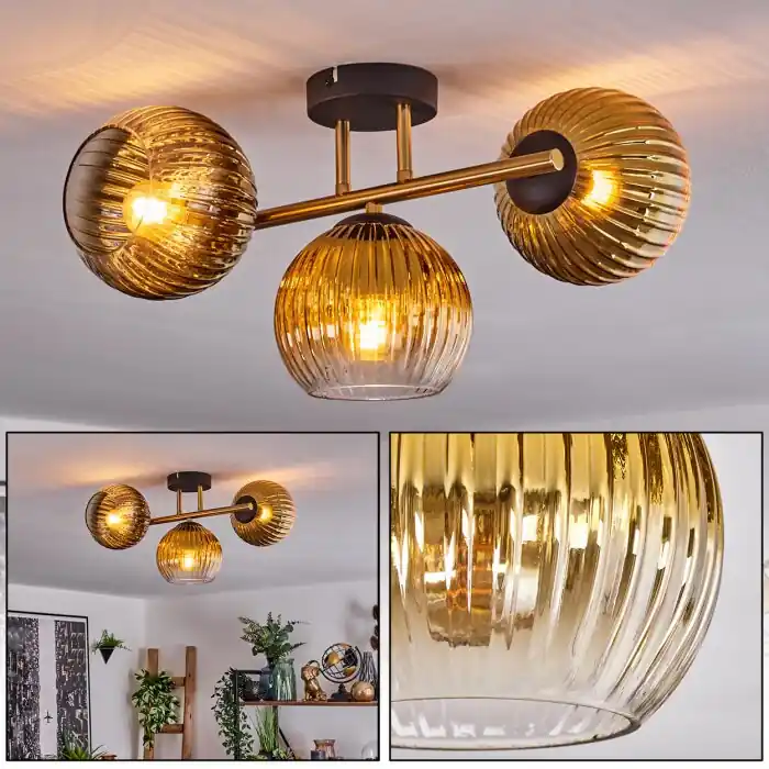 Koyoto Plafondlamp, Kogellampje 30 cm Goud, Zwart, 3-lichts Fabrieksprijs