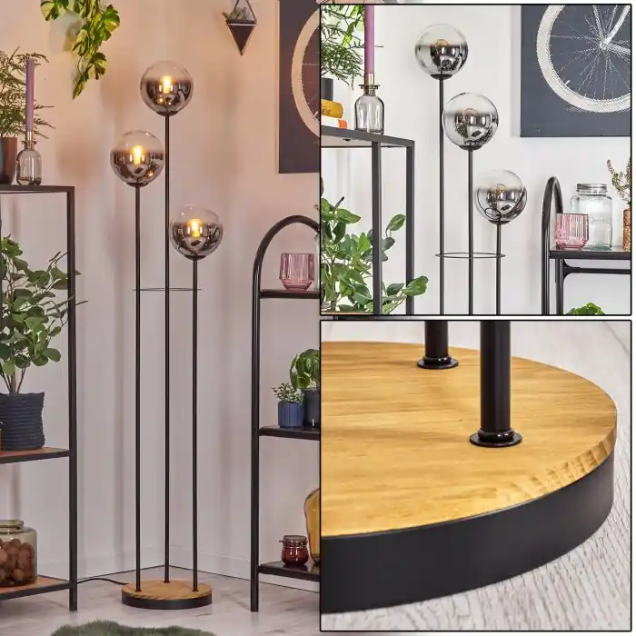 Dagaanbieding Gastor Staande lamp 30 cm Hout donker, Zwart, 3-lichts