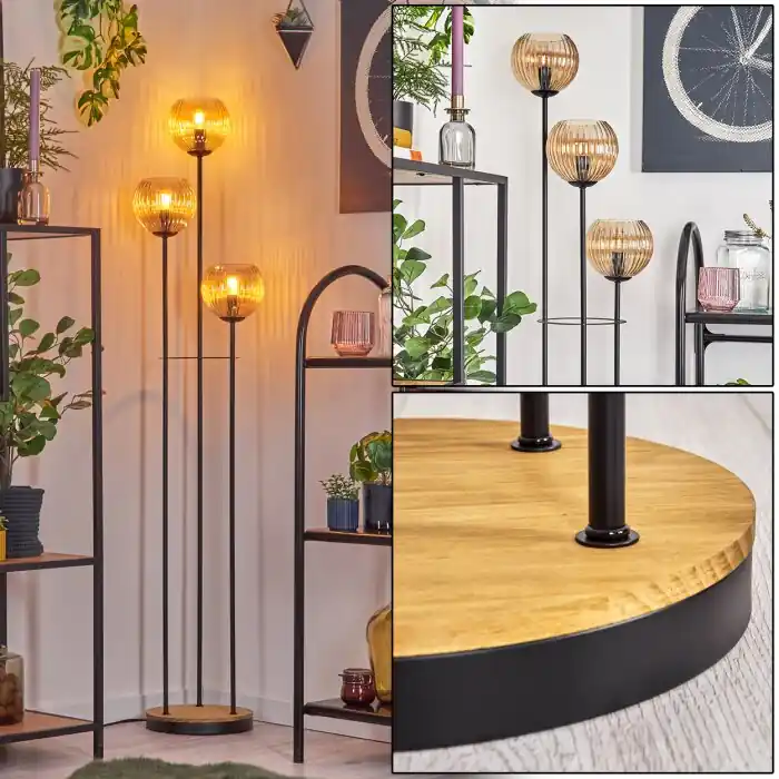 Gecertificeerd Koyoto Staande lamp 30 cm Hout donker, Zwart, 3-lichts