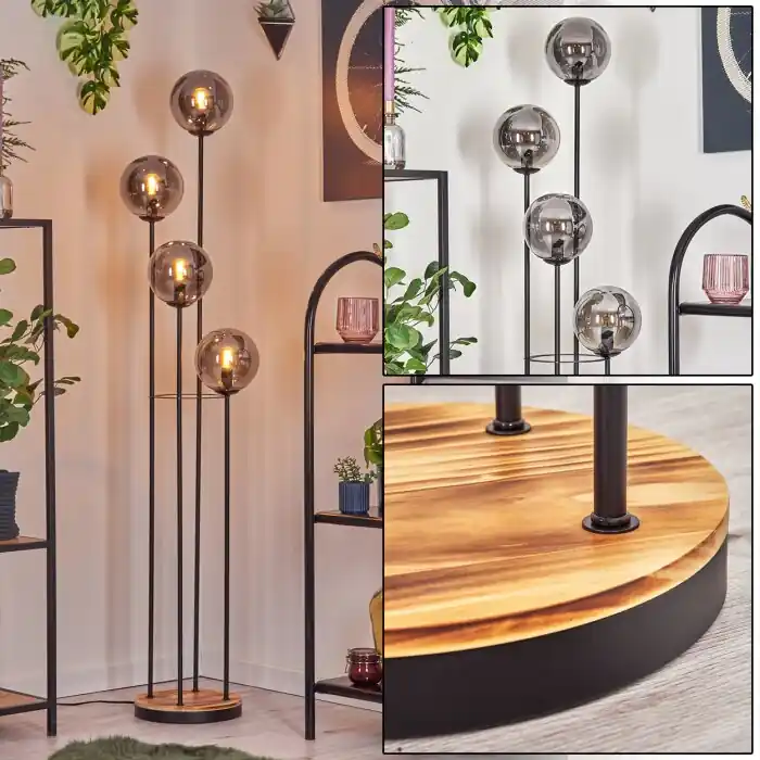 Laatste Versie Gastor Staande lamp 30 cm Hout licht, Zwart, 4-lichts