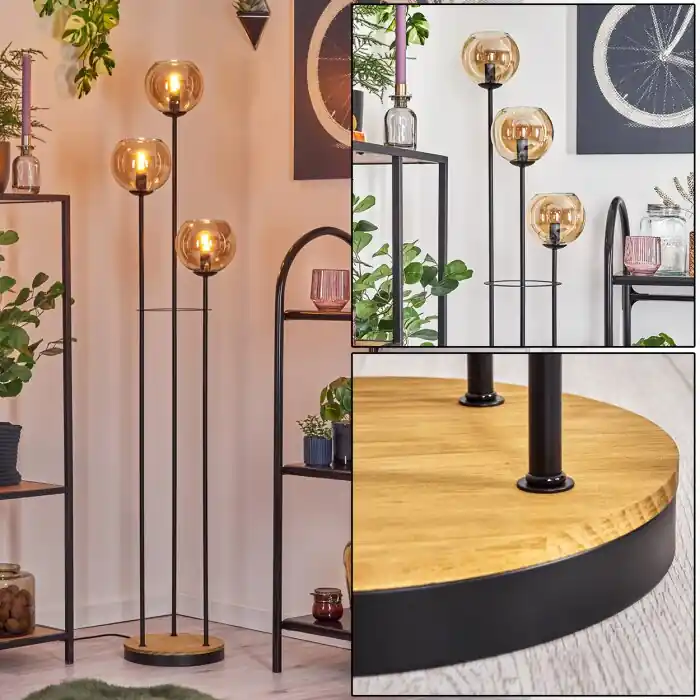 Hete Deal Koyoto Staande lamp 30 cm Hout donker, Zwart, 3-lichts