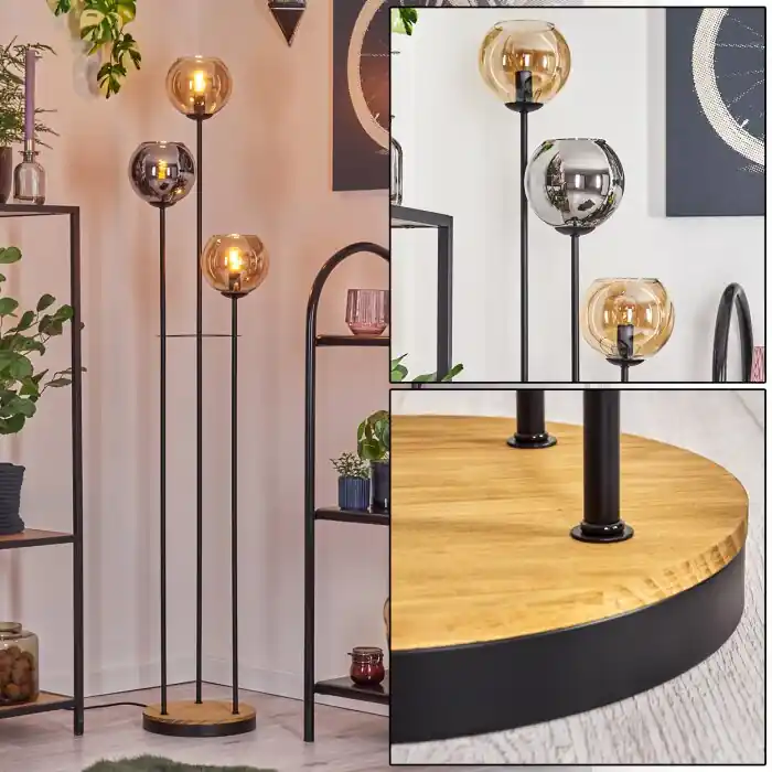Koyoto Staande lamp 30 cm Hout donker, Zwart, 3-lichts Uitverkoop