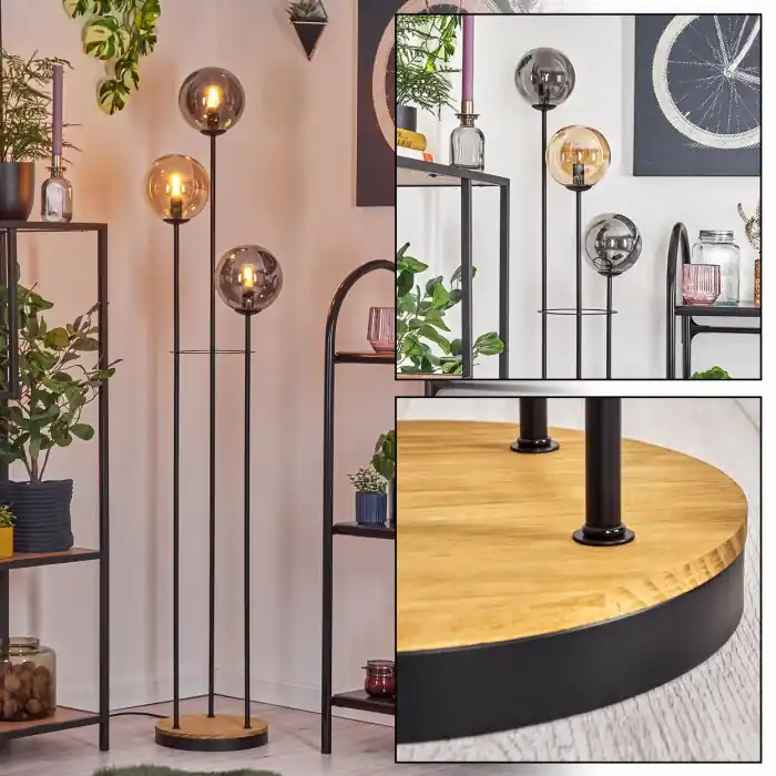 Nieuw Gastor Staande lamp 30 cm Hout donker, Zwart, 3-lichts