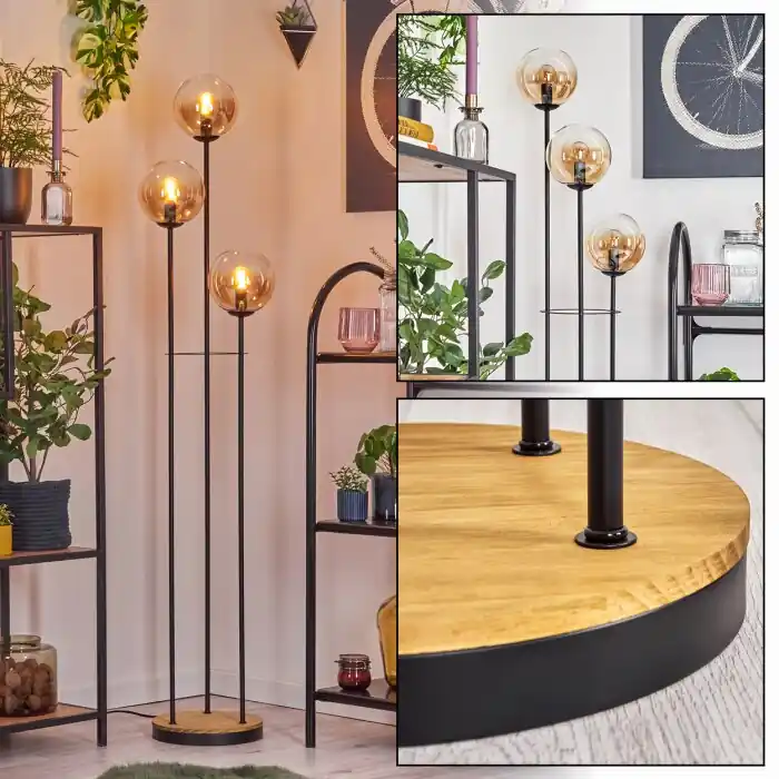 Gastor Staande lamp 30 cm Hout donker, Zwart, 3-lichts Snelle Levering