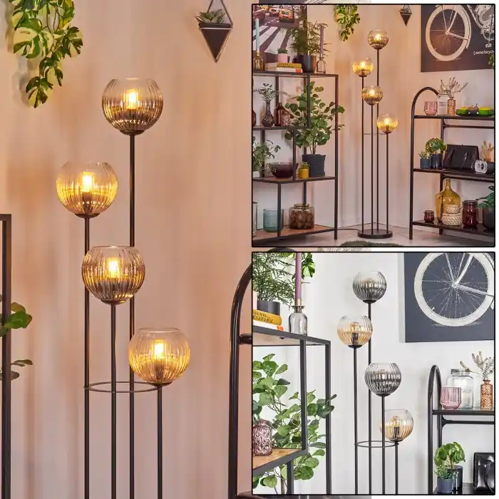 Koyoto Staande lamp 30 cm Amber, Duidelijk, Rookkleurig, 4-lichts Fabrieksprijs