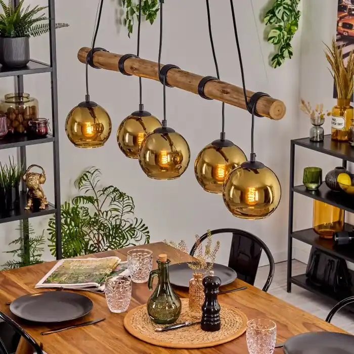 Koyoto Hanglamp, Kogellampje, Hanglamp Natuurlijke kleuren, Zwart, 5-lichts Actieprijs