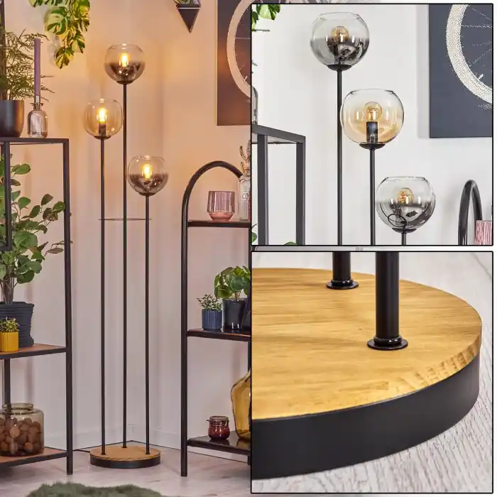 Koyoto Staande lamp 30 cm Hout donker, Zwart, 3-lichts Op = Op