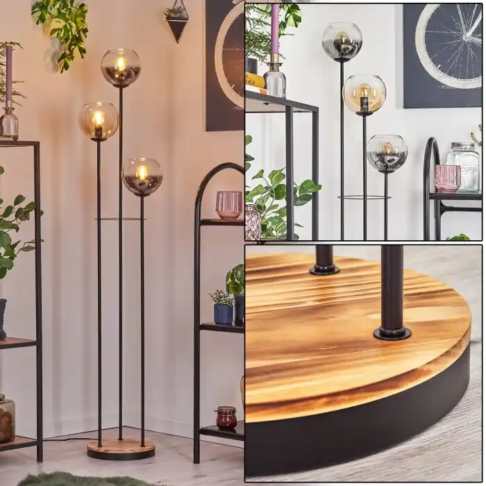 Koyoto Staande lamp 30 cm Hout licht, Zwart, 3-lichts Exclusieve Aanbieding