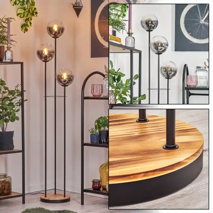 Must-Have Gastor Staande lamp 25 cm Hout licht, Zwart, 3-lichts