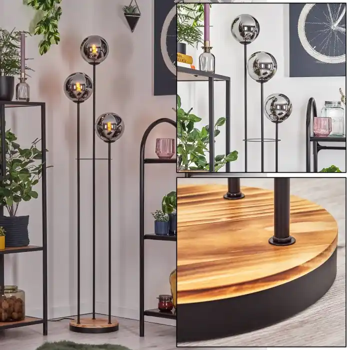 Goedkoop Gastor Staande lamp 25 cm Hout licht, Zwart, 3-lichts