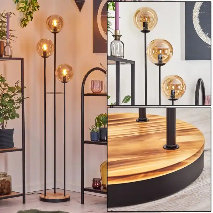 Fabrieksprijs Gastor Staande lamp 30 cm Hout licht, Zwart, 3-lichts