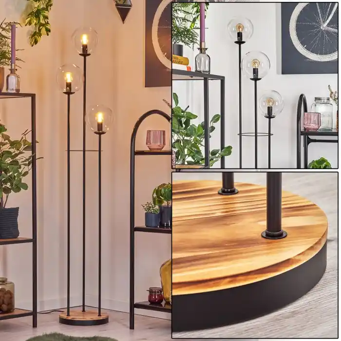Gastor Staande lamp 30 cm Hout licht, Zwart, 3-lichts Hete Deal