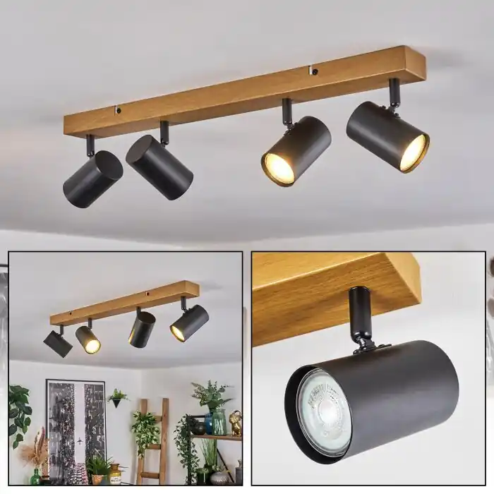 Gesteira Plafondlamp, Plafondspot houtlook, Zwart, 4-lichts Merkproduct