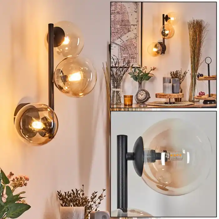 Chehalis Kogellampje, Wandlamp Amber, Duidelijk, 3-lichts Weekendaanbieding