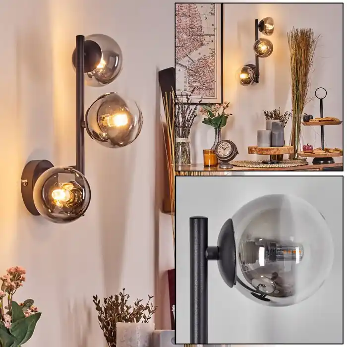 Weekendaanbieding Chehalis Kogellampje, Wandlamp 23 cm Chroom, Duidelijk, Rookkleurig, 3-lichts