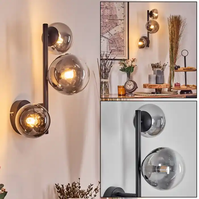 Exclusieve Aanbieding Chehalis Kogellampje, Wandlamp 23 cm Chroom, Duidelijk, Rookkleurig, 3-lichts