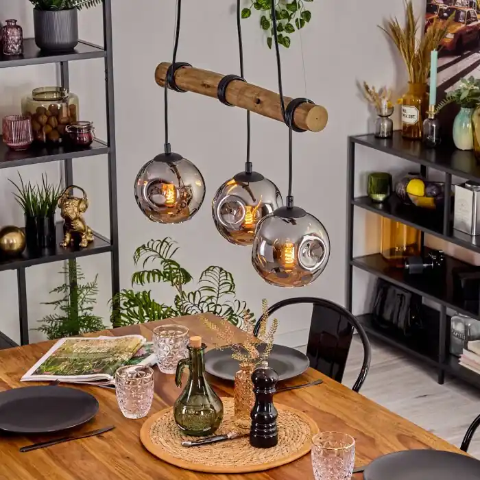 Hete Deal Ripoll Hanglamp, Kogellampje, Hanglamp Natuurlijke kleuren, Zwart, 3-lichts